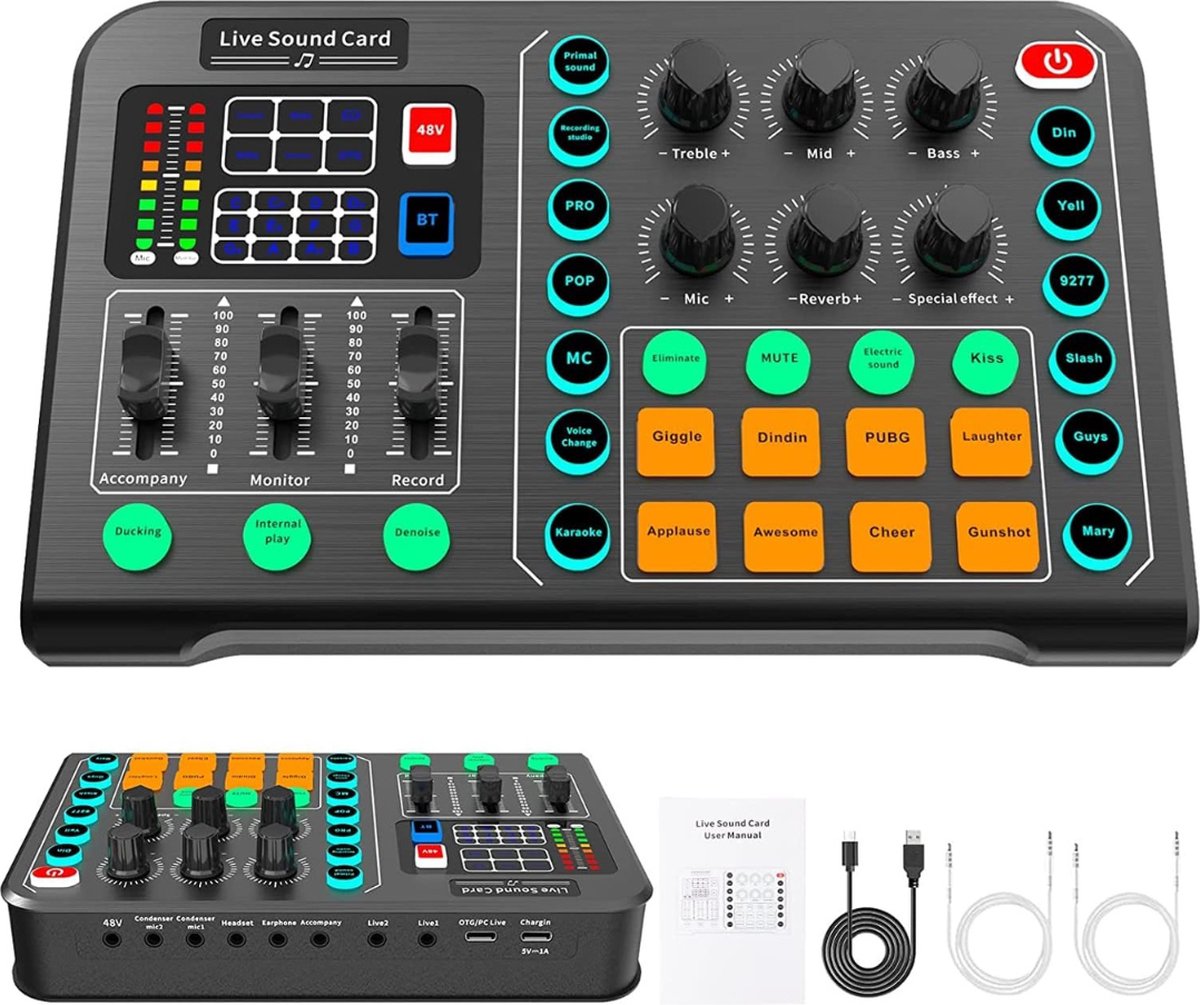 Audio Mixer - Bluetooth - Sound Mixer - Mengpaneel - DJ Mixer - Soundboard - led - Zwart