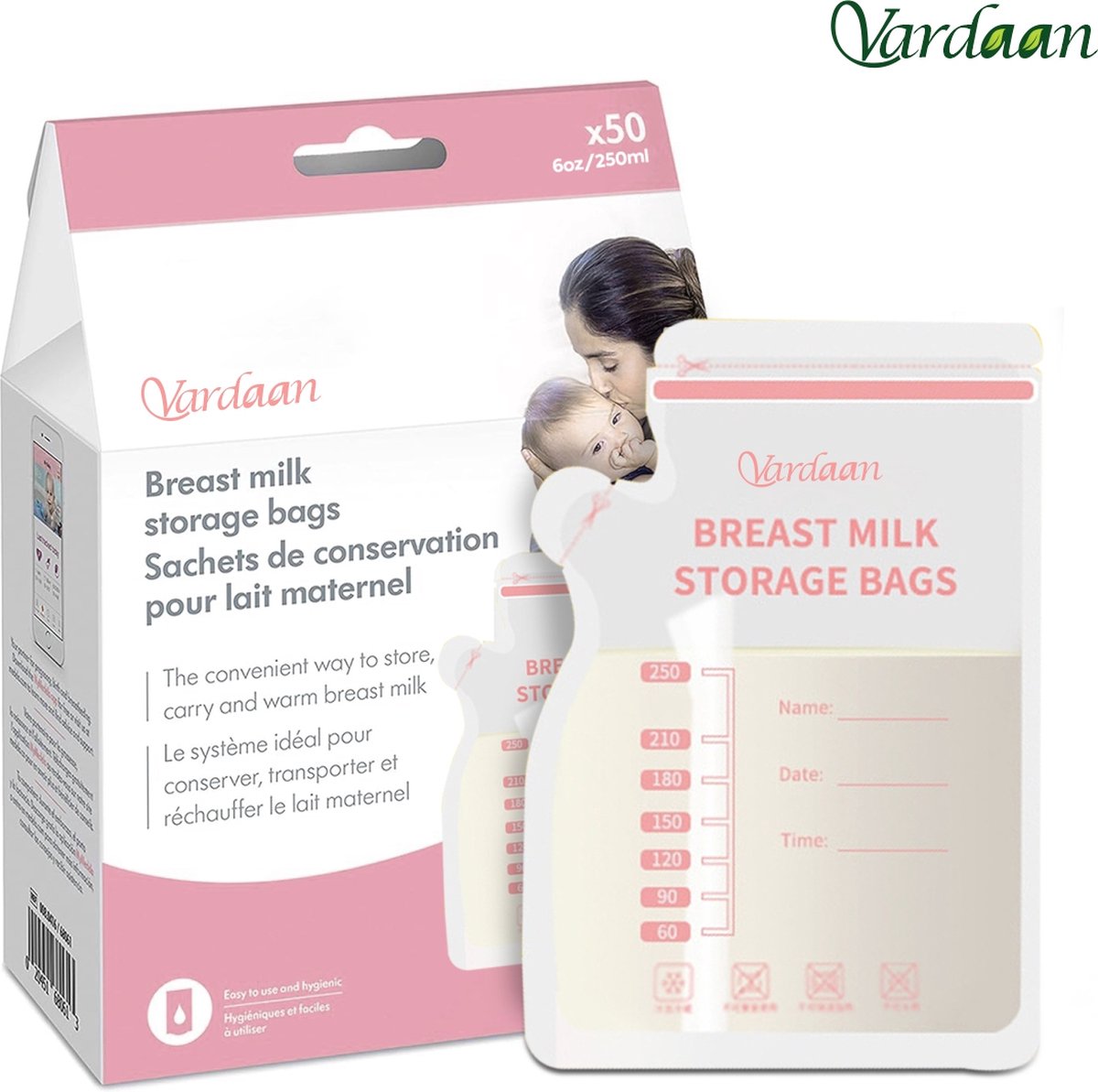 Vardaan Moedermelk bewaarzakjes - Bewaarzakje voor Melk - Inclusief schenktuit - Borstvoeding Zakjes - Opvangzakjes - 210ml - Gemakkelijk te bewaren - BPA Vrij - 120 stuks - Vardaan