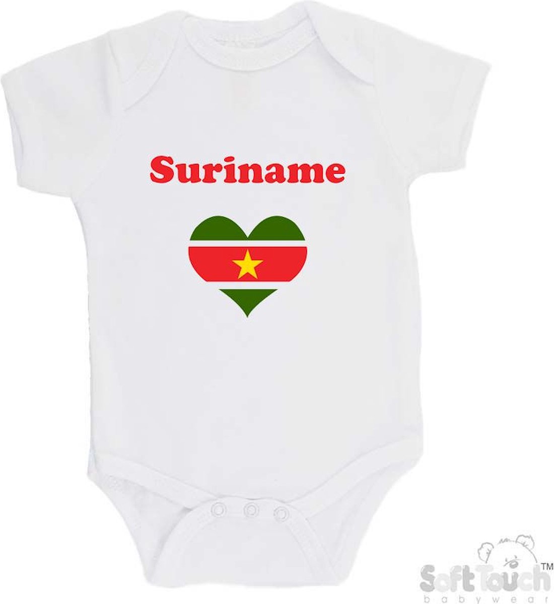 Image of 100% katoenen Romper "Suriname" Unisex Katoen Wit/rood/groen/geel Maat 62/68