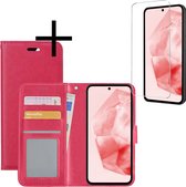 Hoes Geschikt voor Samsung A35 Hoesje Book Case Hoes Flip Cover Wallet Bookcase Met Screenprotector - Donkerroze