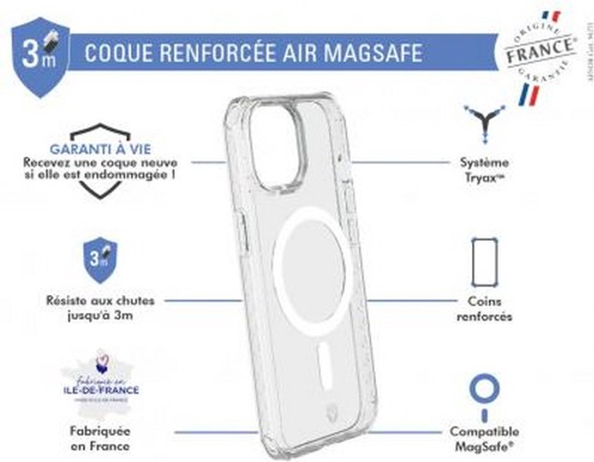 Bigben Connected, MagSafe-compatibele AIR-versterkte hoes voor iPhone 15 Plus, Transparant