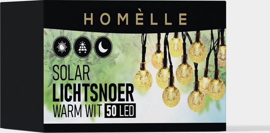 Homèlle solar lichtsnoer - 50 LED - 5 + 2 meter - Warm-wit - ø2cm - Tuinverlichting op zonne-energie - Kerstverlichting - Buitenverlichting - Lichtslinger - Lampjes slinger - Cristal - Homèlle