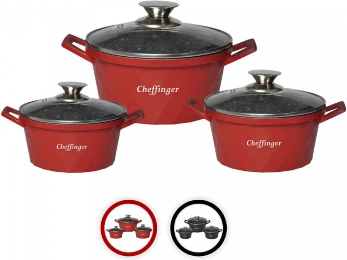 CHEFFINGER CF-DIAC03: 6-delige diamanten braadpanset - 20 cm, 24 cm, 28 cm