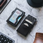 The Olive Tree Creditcardhouder met EDC-zakken en RFID ID-vensterblokkerende kaartportemonnee Pop-up slanke metalen portmone, zwart, minimalistisch