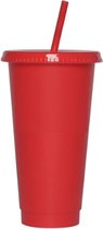Drinkbeker - Drinkfles met deksel en rietje - 710ML - Ijskoffie beker - Milkshake beker - Drinkbeker met rietje Rood - Drinkfles met rietje - Drinkfles volwassenen