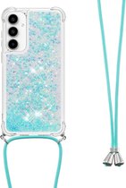 Coverup Liquid Glitter Back Cover met Koord - Geschikt voor Samsung Galaxy A35 Hoesje - Lichtblauw
