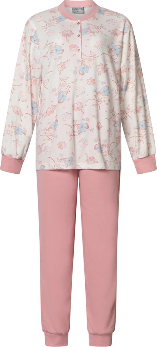 Lunatex dames pyjama interlock licht geruwd| MAAT M | Flower | roze