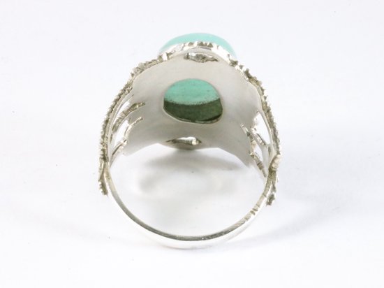 Bague en argent repoussé avec amazonite verte - taille 18