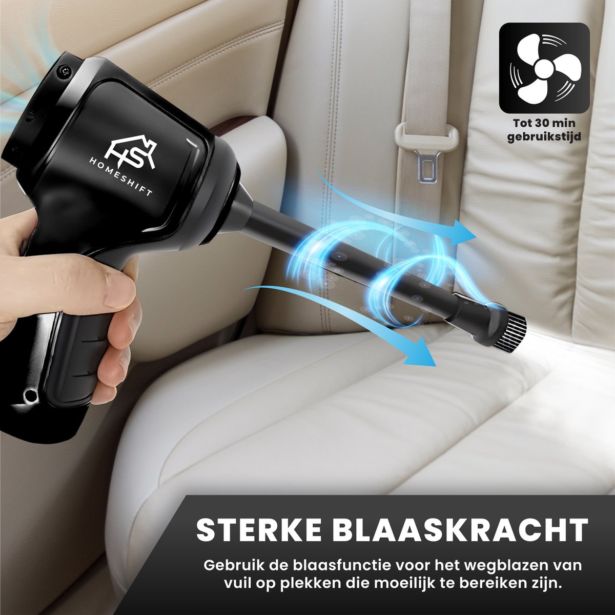 HomeShift® Auto Stofzuiger Draadloos V2 - Kruimelzuiger - Handstofzuiger - Kleine Stofzuiger - Draadloze stofzuiger - Air Duster - Nat & Droog - Zwart — afbeelding 5