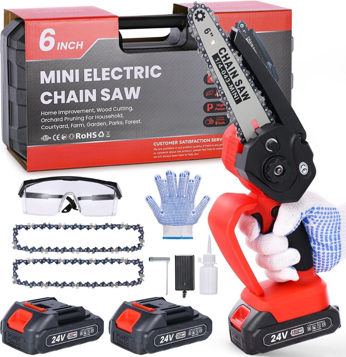 Equivera Mini Kettingzaag - Elektrisch - Mini Kettingzaag Met Accu - Elektrische Snoeischaar - Accu Snoeischaar - Kettingzaag Accu