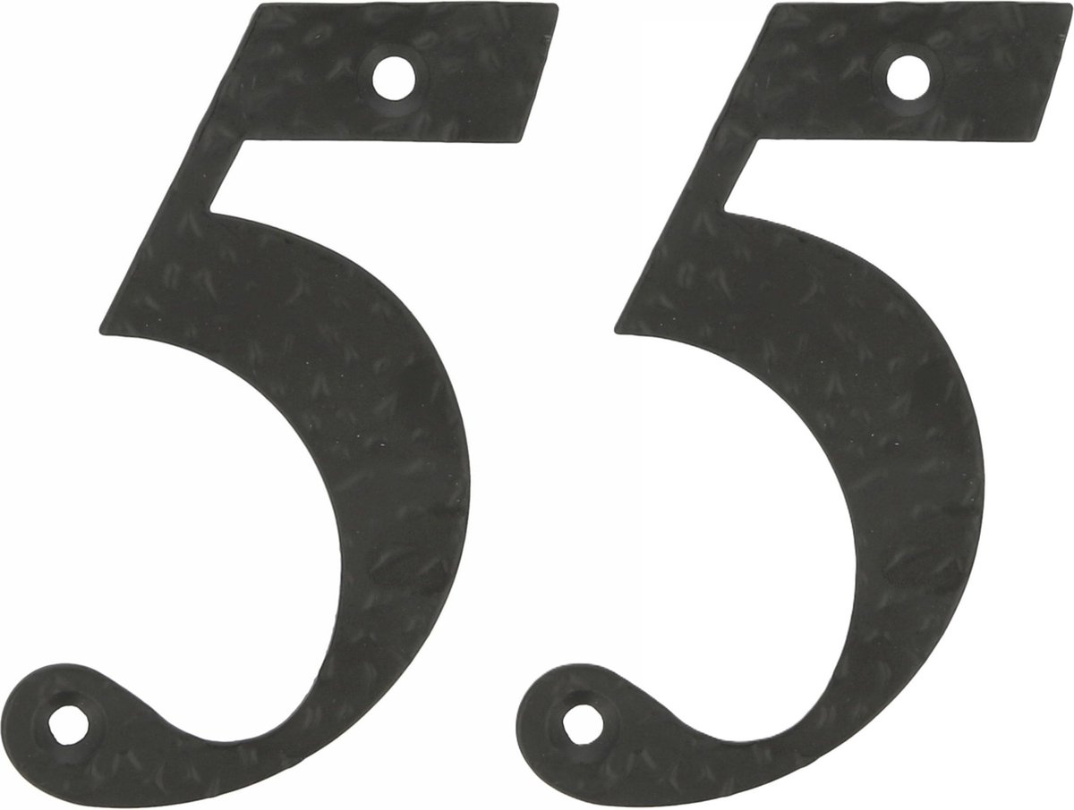 AMIG Huisnummer 55 - massief gesmeed staal - 10cm - incl. bijpassende schroeven - zwart