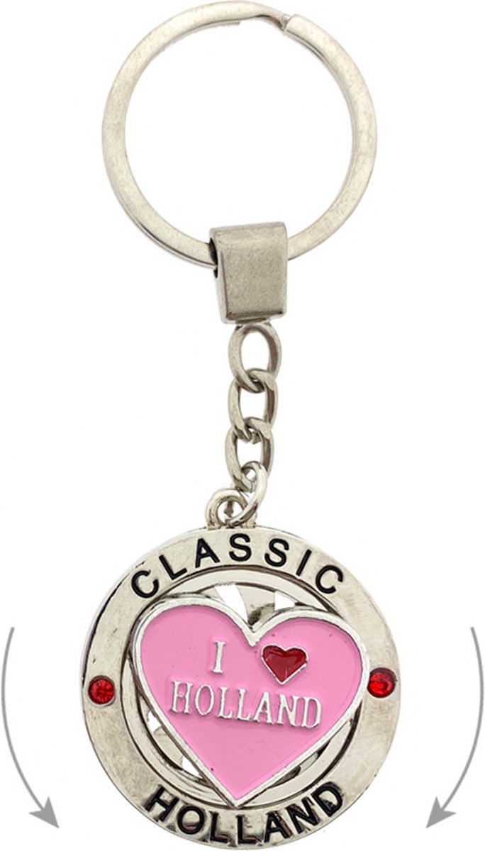 Sleutelhanger mono spinning i love Holland hart roze