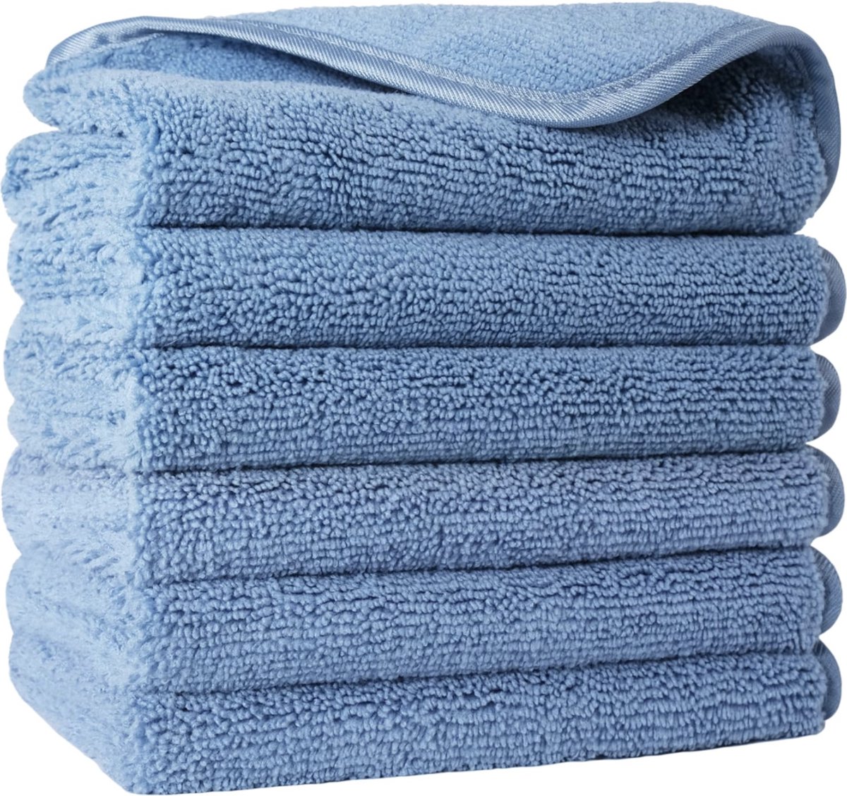 Premium microvezel washanddoek - niet-pluizend - 6 stuks - blauw - 33 x 33 cm
