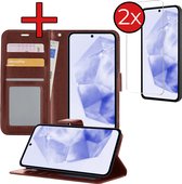 Hoesje Geschikt voor Samsung A35 Hoesje Book Case Hoes Portemonnee Cover Walletcase Met 2x Screenprotector - Hoes Geschikt voor Samsung Galaxy A35 5G Hoes Bookcase Hoesje - Bruin