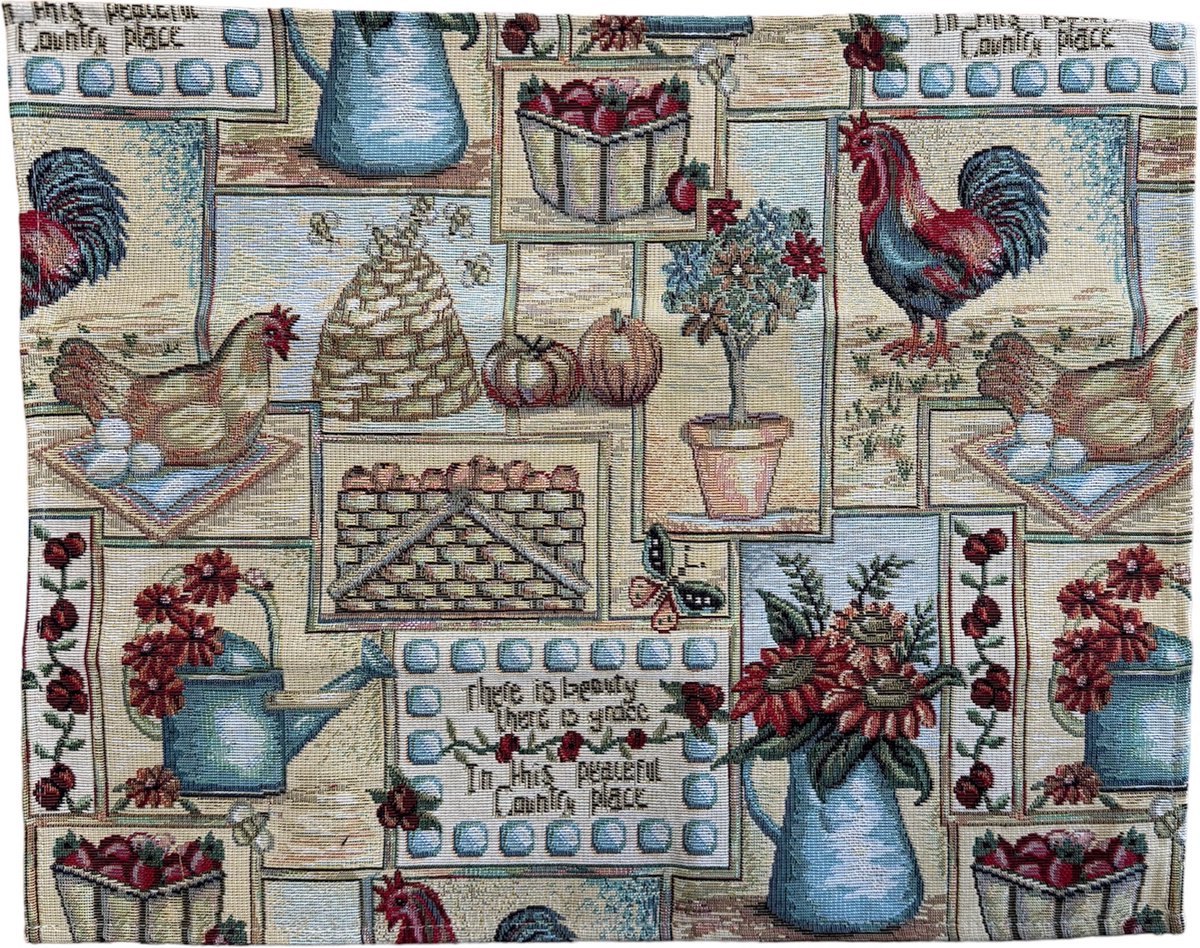 Placemat - luxe gobelinstof - Farm House - kip - Haan - Boerderij - Loper 45 cm