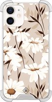 Casimoda® hoesje - Geschikt voor iPhone 12 Mini - In Bloom - Shockproof case - Extra sterk - TPU/polycarbonaat - Bruin/beige, Transparant