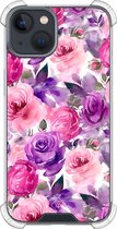 Casimoda® hoesje - Geschikt voor iPhone 13 Mini - Rosy Blooms - Shockproof case - Extra sterk - TPU/polycarbonaat - Paars, Transparant