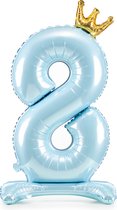 Partydeco - Staande folieballon Cijfer 8 Sky-Blue met kroon 84 cm