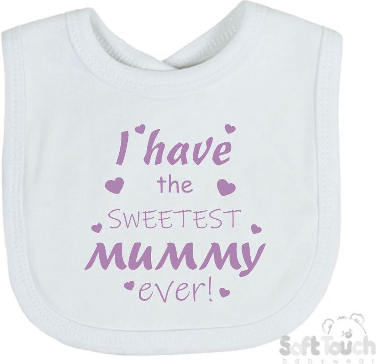 Goedkoopste Soft Touch Slabber Slabbetje Slab I have the sweetest mummy ever! Moederdag Unisex Katoen Wit/lila Maat 33x22 Cm