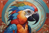 Tuinposter papegaai - Vogels poster - Poster art deco - Tuinschilderij voor buiten - Tuin schilderij - Decoratie muur - 75 x 50 cm