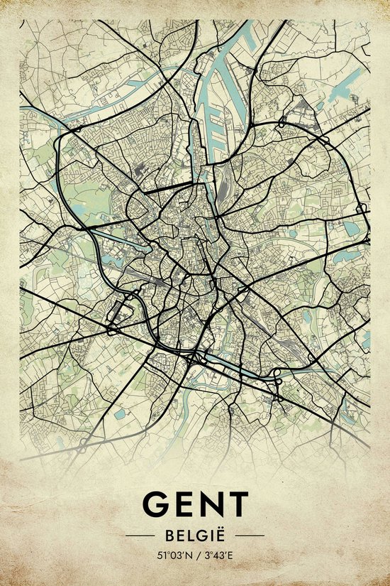Gand Affiche Vintage | Gand : carte | Carte de Gand | Affiche de la ville | 61x91cm | Décoration murale | Affiche murale | Convient pour l'encadrement