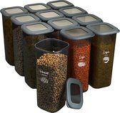Voorraaddozen met deksel, luchtdicht, set van 12 stuks, BPA-vrij, voor het bewaren van muesli, meel en suiker, praktische opbergdoos voor alle levensmiddelen