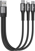 Câble de Charge Joyroom 3-en-1 Nylon 0.15m - Lightning & 2x Type-C - Zwart