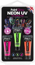 PaintGlow Face/Body paint set - roze/groen/oranje - 3x13 ml - neon/black light - waterbasis