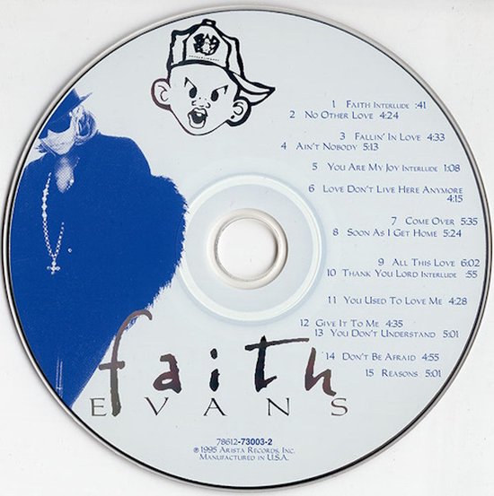 CD met een illustratie van een rapper en tracklist, Faith Evans.