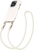 Convient pour iPhone 15 Pro Max Coque avec cordon détachable - Collection Solidenz - Étui à sangle - Coque arrière avec collier 15 Pro Max - Amovible - Lanière - Étui magnétique - Avec cordon perlé - Beige