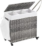 Wasmand 3 vakken - Wassorteerder 3 vakken - Wasbox - Uitneembare waszakken - 140 L - 66 x 33 x 60 cm - Grijs