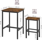 Table de bar - Table de bar avec chaises de bar - Table de bar avec chaises de bar - Lot de 2 Tabourets de bar de bar - Table de bar carrée - Comprenant 2 tabourets de bar - 19,1 kg - MDF - Acier - Zwart - Marron - 60 x 60 x 90 cm
