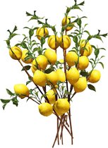 Kunstmatige citroentak, 5 levendige gele kunstcitroenen met groene bladeren, citroenvruchten, rekwisieten voor balkon, thuis, bruiloft, feest, tuindecoratie, 6 delen, 51 cm