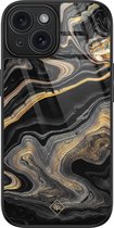 Casimoda® hoesje - Geschikt voor iPhone 15 - Marbling - Luxe Hard Case Zwart - Backcover telefoonhoesje - Zwart