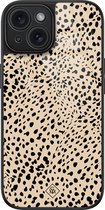 Coque iPhone 15 en verre - Dots brown abstract - Marron/beige - Hard Case Zwart - Coque arrière téléphone - Dots - Casimoda