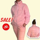 Roze - Huispak - Teddy - Fleece - [ Maat 40/42 ] - Dames - Joggingpak - Gewatteerd - Fleece vest & Fleece broek - Setje voor volwassenen - Cadeau voor vrouw - Fluffy en Warm