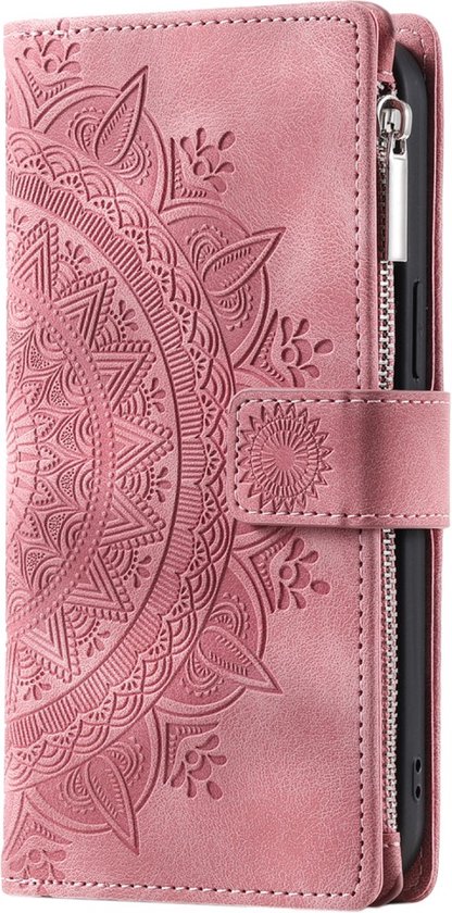 Samsung Galaxy A25 5G - Portefeuille avec fermeture éclair - book case cover - espace pour 8 cartes - mandala rose