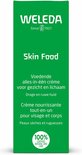 WELEDA Skin Food doos, groen. "Voedende alles-in-één crème voor gezicht en lichaam. Droge en ruwe huid. Crème nourrissante tout-en-un pour visage et corps. Peaux sèches et rugueuses."