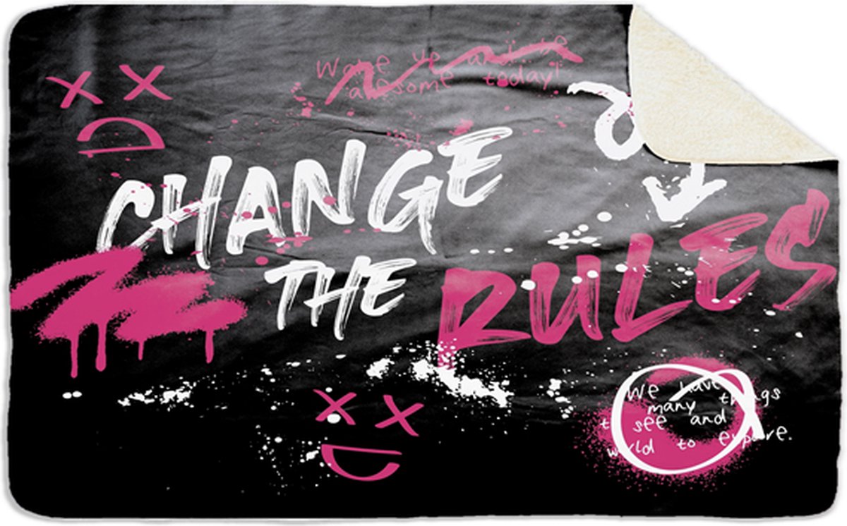Fleecedeken Change the rules, FD2023001, 96x146cm, Polyester Sherpa