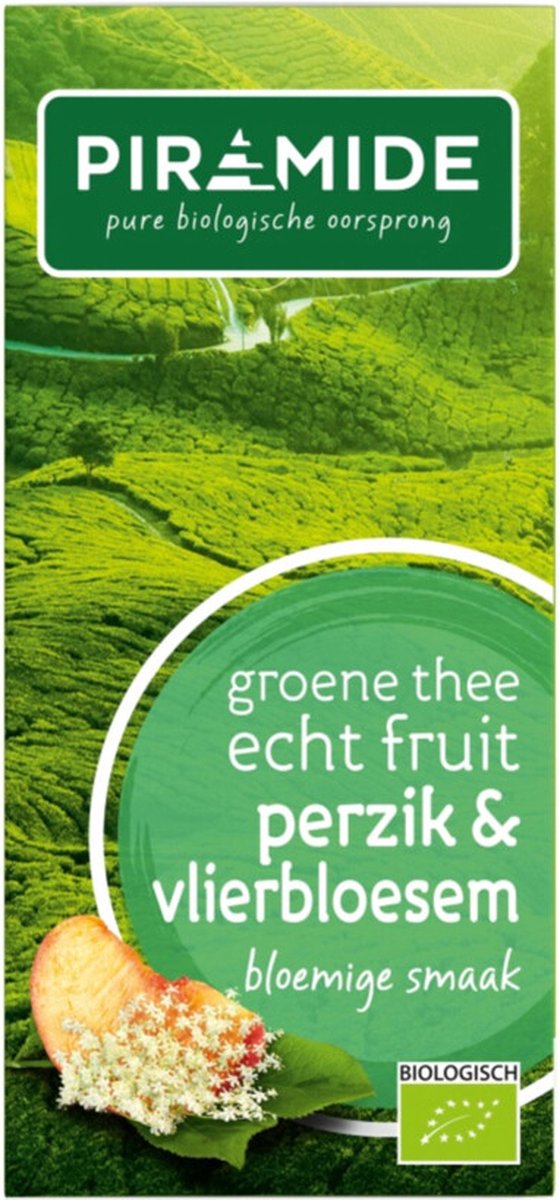 Piramide Biologische Groene Theezakjes Perzik & Vlierbloesem 20 stuks