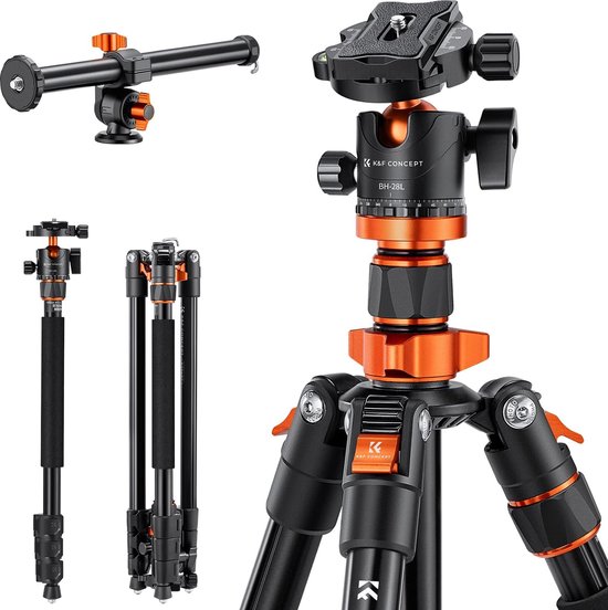K&F Concept Camera Statief, 173cm Carbon Statief, Lichtgewicht Reflexstatief, Compact en Professioneel Fotografie Reisstatief met 360° Balhoofd en Loslaatplaat voor DSLR Camera Belasting 16kg
