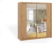 Bono 200 schuifkast, kledingkast met spiegel, planken, hangers, voor de slaapkamer, breedte 200 cm, kledingkast met schuifdeuren artisan oak, bruin