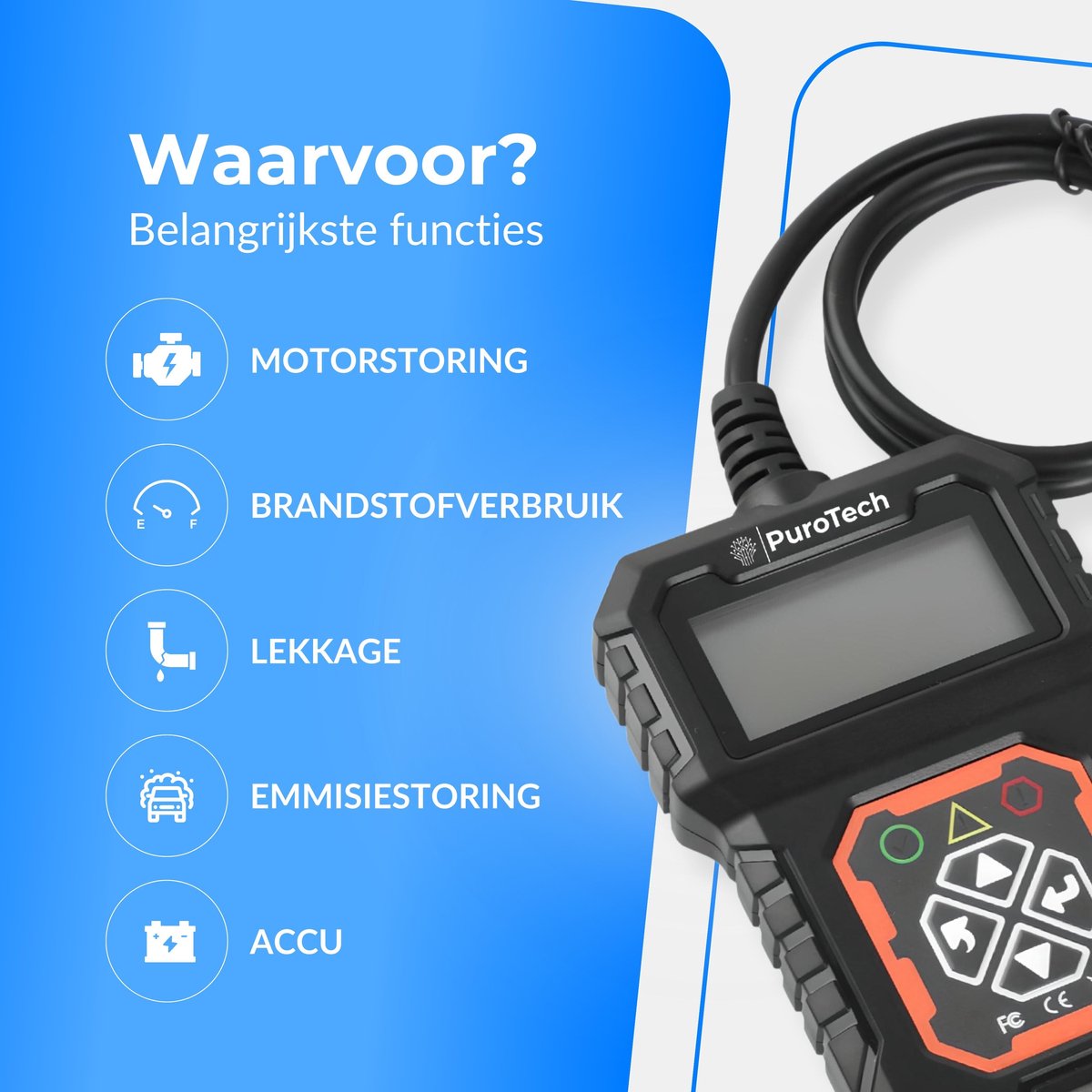 PuroTech OBD2 Scanner - OBD - Diagnosecomputer - Storing Verwijderen - Uitleesapparatuur – Auto Accessoires - Auto Uitlezen - Diagnose apparatuur voor auto's - Motorstoring - Nederlandse Handleiding thumbnail 3