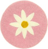 Onderzetter Vilt Rond- Roze met Witte Margriet - 20 cm - Fairtrade Sjaalmetverhaal