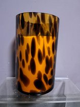geurkaars luipaard motief - 65 u brandtijd - trendy - pioenroos - amber