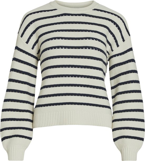 Vila Trui Vijoffi O-neck L/s Stripe Knit Top 14093096 Egret/navy Blazer Dames Maat - L