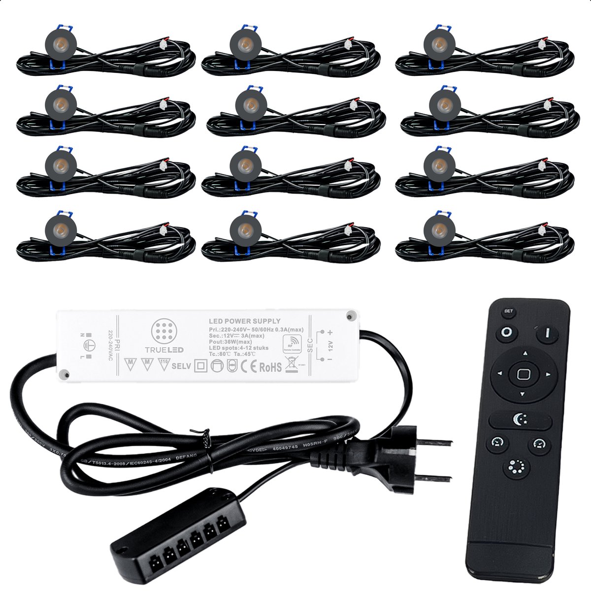 TrueLED Compact Gray - Inbouw LED Spot Dimbaar voor Overkapping - IP65 Verlichting voor Veranda - Complete set van 12 LED Spots