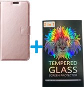 Portemonnee Book Case Hoesje + 2x Screenprotector Glas Geschikt voor: Samsung Galaxy A15 - Rosegoud