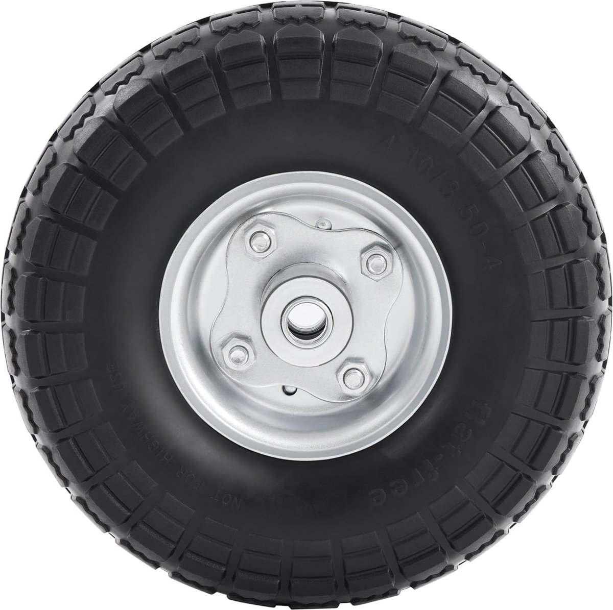 1 x PU-wiel ØxB:255 x 80 mm, 4.10/3.50-4 kruiwagenbanden, steekwagenwiel, bolderkar reservewiel, met metalen velg, 16 mm as banden, lekbestendig en slijtvast HMTM-WW-60004-zwart/zilver