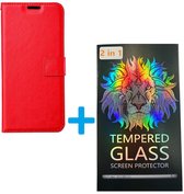 Portemonnee Book Case Hoesje + 2x Screenprotector Glas Geschikt voor: Xiaomi Poco M3 Pro | Redmi Note 10/10T 5G - Rood